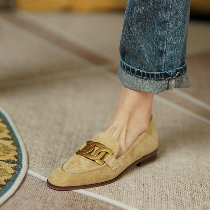 Women'S Heels - Suede Leather Women Loafers Spring/Autumn Low
