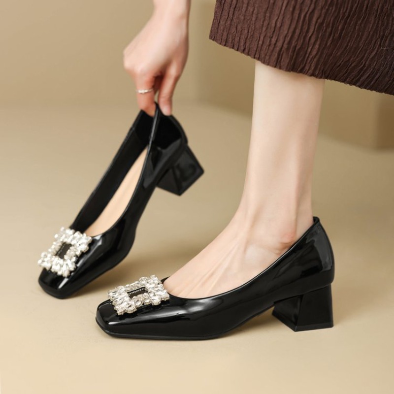 Women'S Shoes Professional - Shallow Mouth Square Toe Rhinestone Square